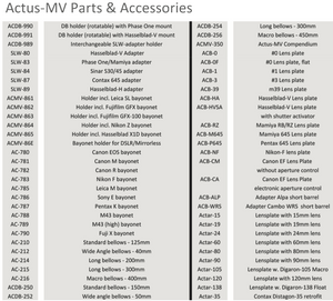 
                  
                    Load image into Gallery viewer, Cambo ACTUS-MV View Camera Accessories &amp;amp; Parts Full List
                  
                